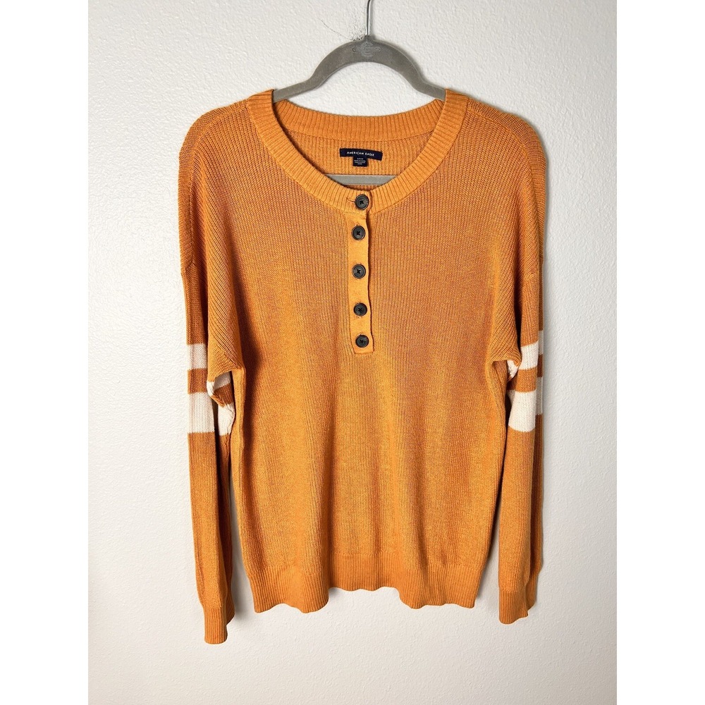 American Eagle Small Orange 1/4 Button up Long Sleeve Knit Sweater